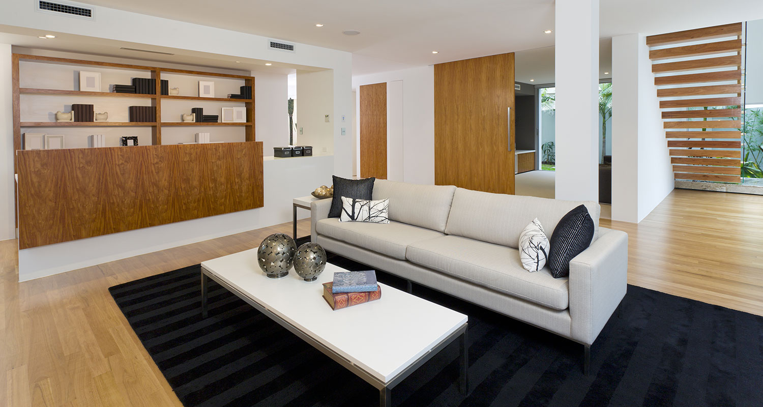 Reupholstered modern sofa in a bright living room